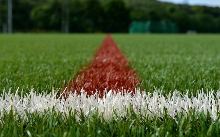 Painted grass with football pitch markings